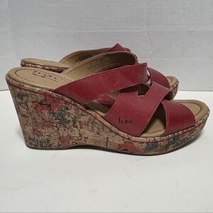 BOC Red Leather Cork Wedge Sandals Sz 8